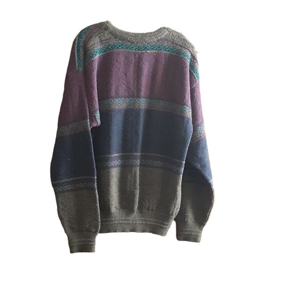 Vintage Reed St James Geometric Knit Sweater Grandpa Purple USA Made SIZE L - Picture 2 of 11